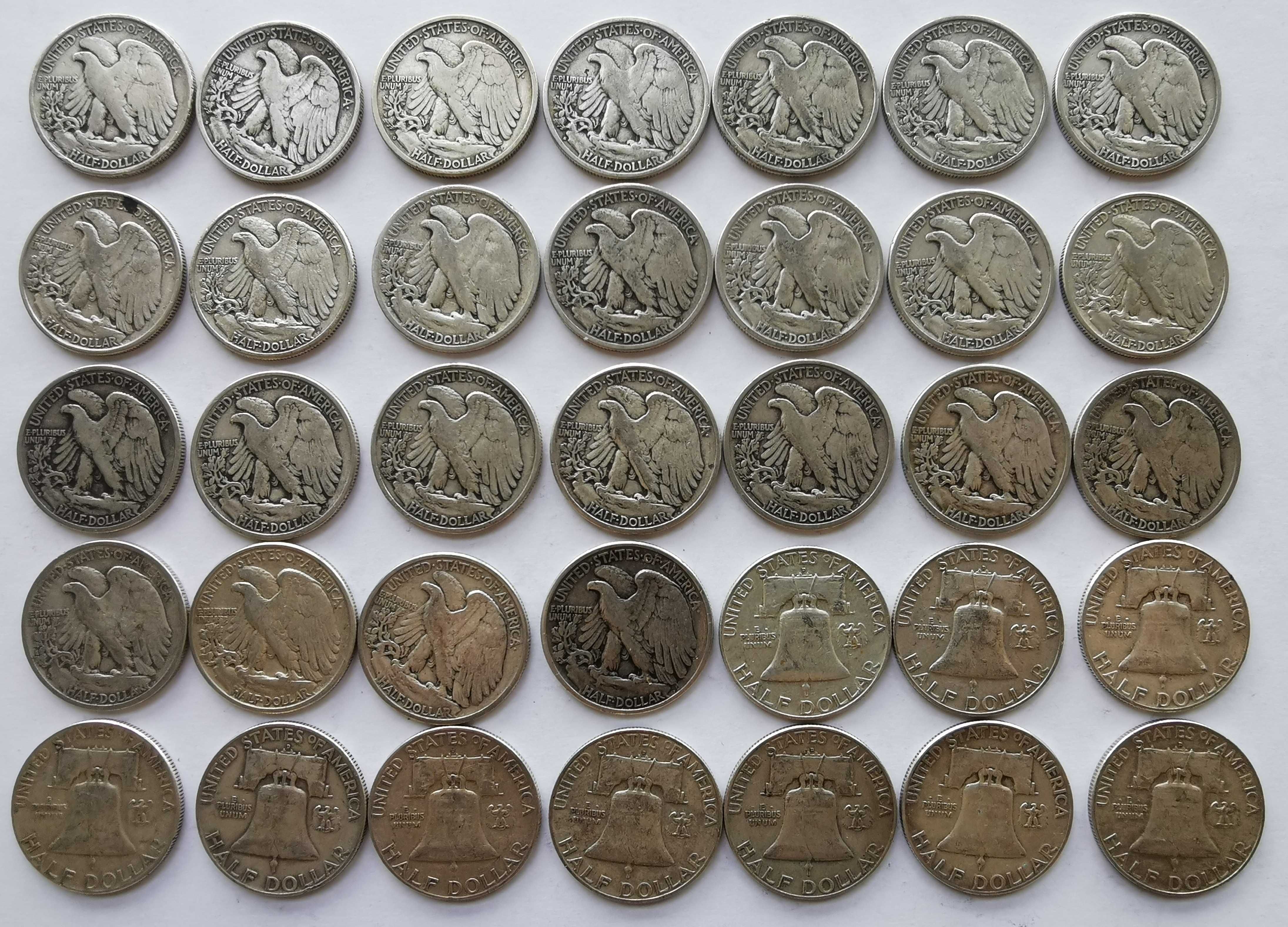 Srebrny zestaw 35 monet half dolar USA lata od 1927 do 1959 oryginalne