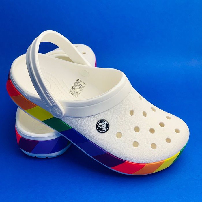 Новинка лета! Кроксы Crocs Crocband Rainbow Block с радужным принто