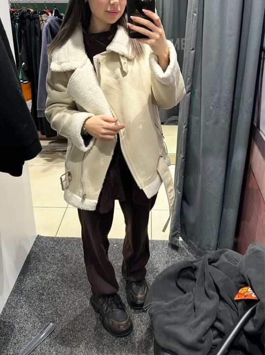 Молочна Дублянка з поясом ,штучне хутро на овчині