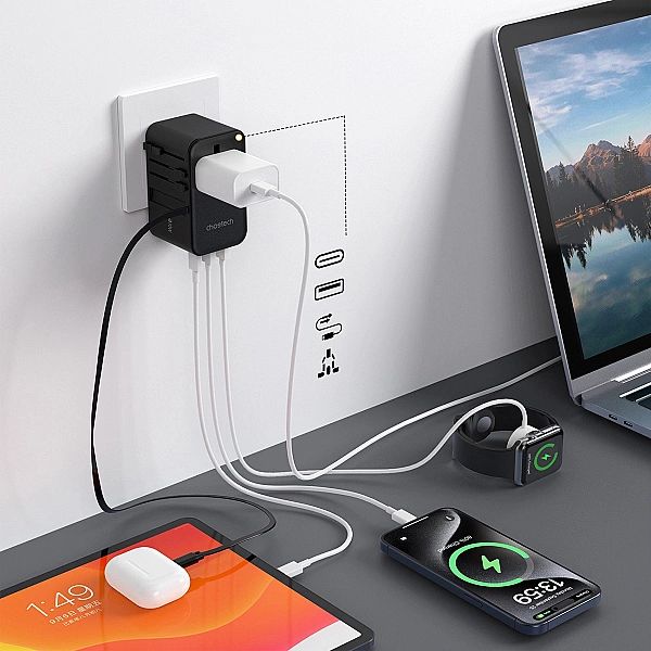 Adapter podróżny Choetech PD5021/45W EU / US / AUS / UK z wbudowanym k