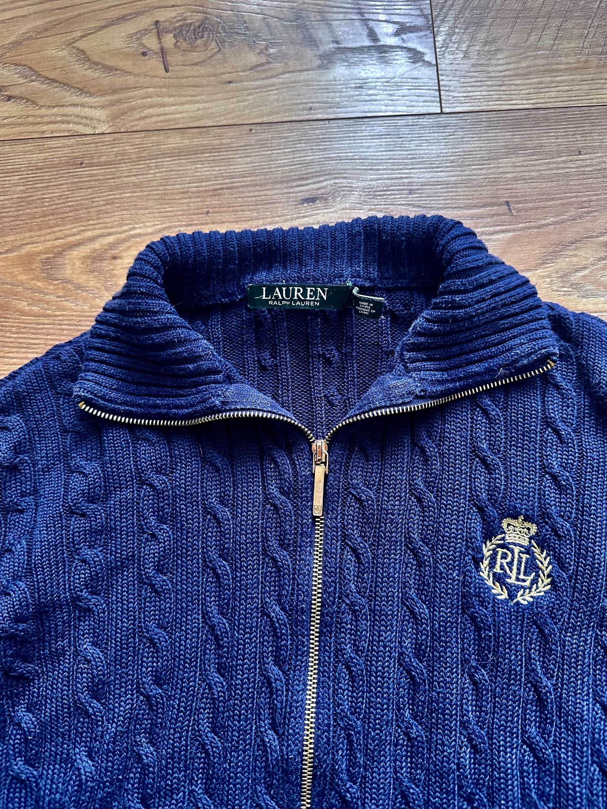 Sweter kardigan suwak Ralph Lauren XS warkocze wiskoza granatowy