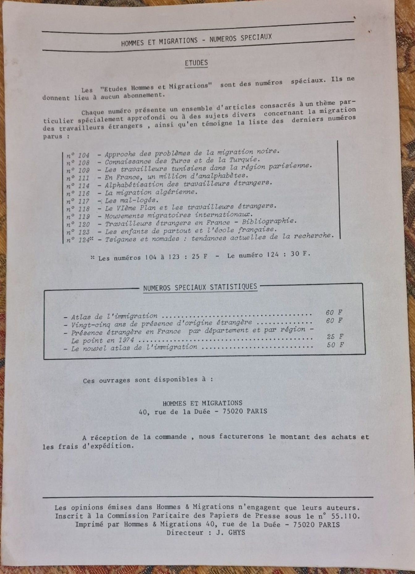 Hommes & Migrations 1981 e 1982 -Revistas Réferência Dinâmica Migração
