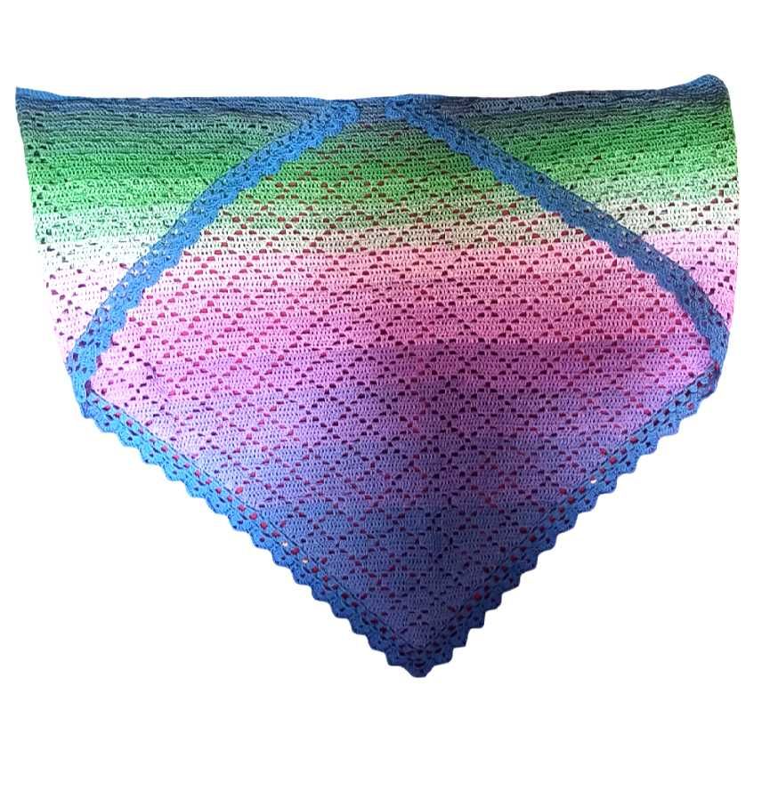 Piękna duża chusta szydełko tęcza handmade
