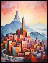 Plakat na Ścianę Obraz Miasto Kolorowe Zamek Góry 50x70 cm Premium