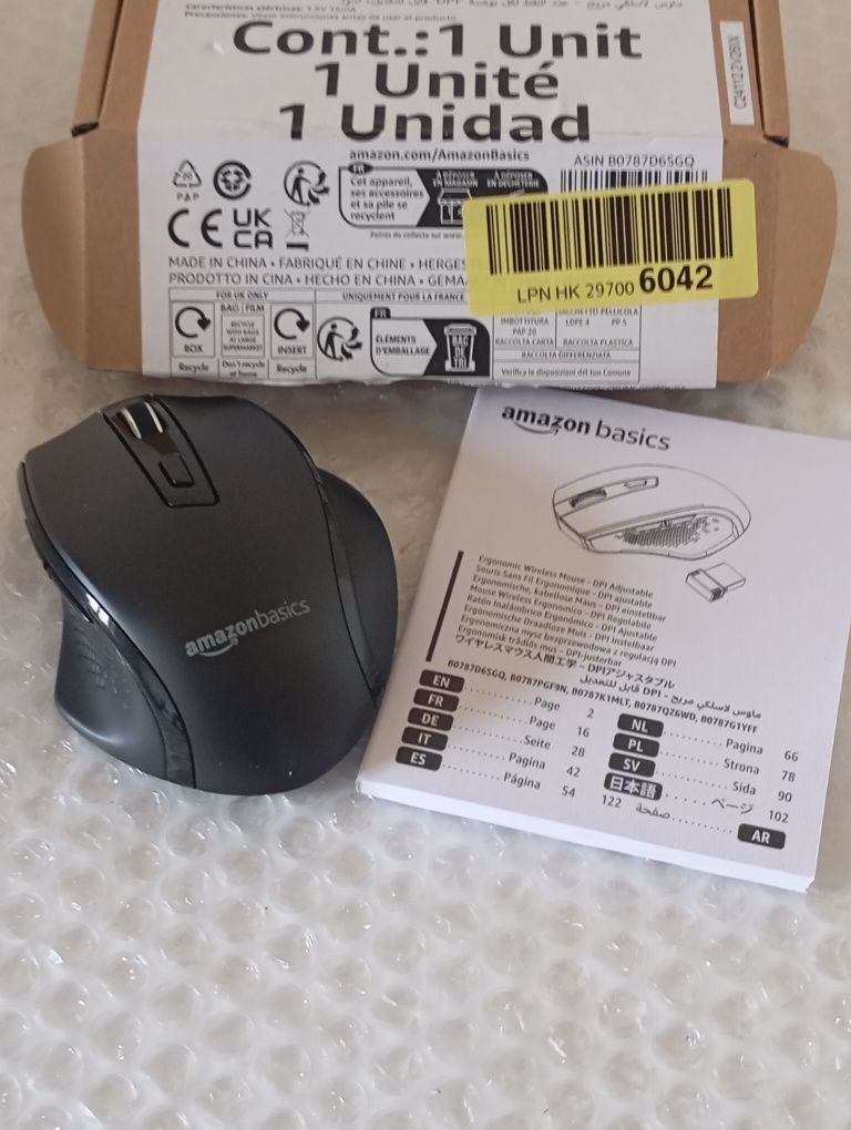 Mysz Bezprzewodowa Amazon Basics G81-BK - Ergonomiczna, Regulowane DPI