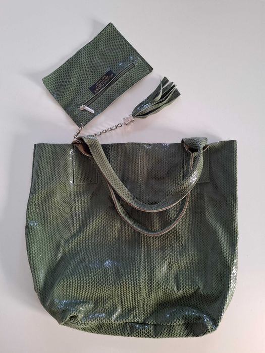 Skórzana torebka damska ciemno oliwkowa nowa skóra naturalna