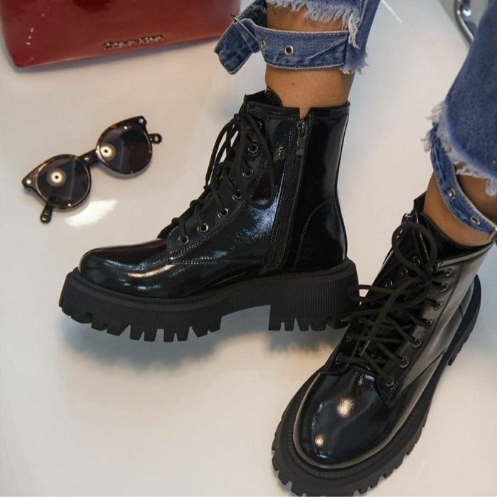Лаковані шкіряні черевики (лаковые кожаные ботинки боты берц