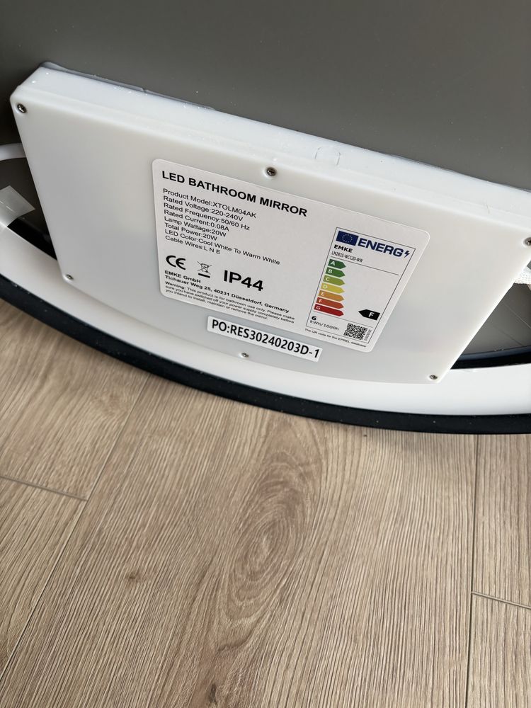 Nowe lustro led 60cm na pasku dotykowe czarna rama