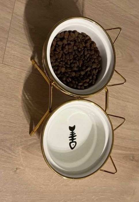 Podwójna miska dla psa kota złote luksusowe eleganckie