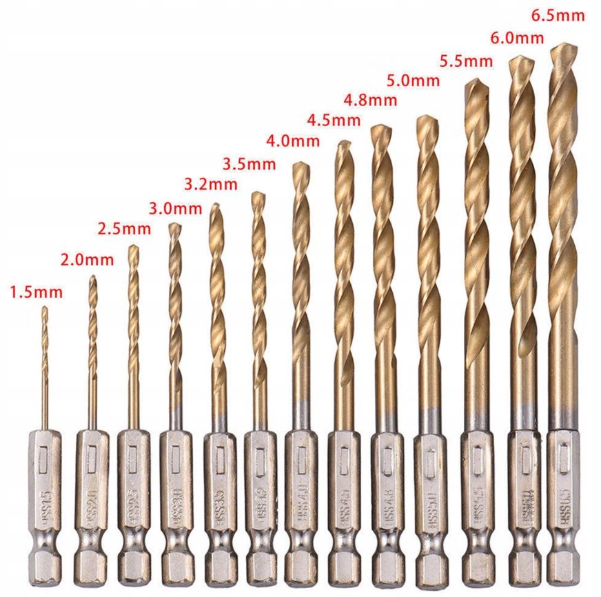 Wiertła Tytanowe Do Metalu Betonu Zestaw Hss 13Szt