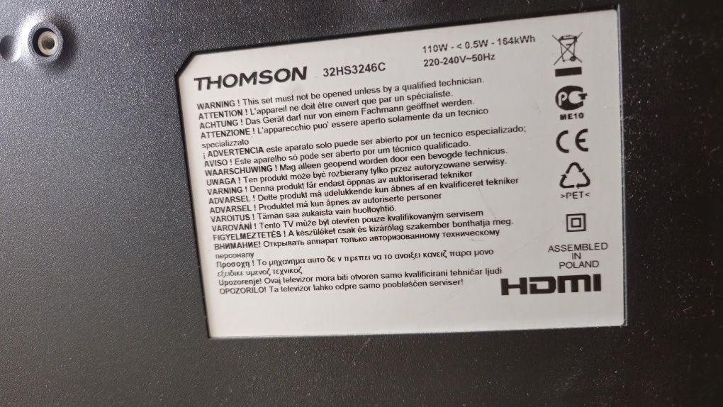 Telewizor Thomson 32HS3246C - 32 cale - uszkodzony - Brak pilota