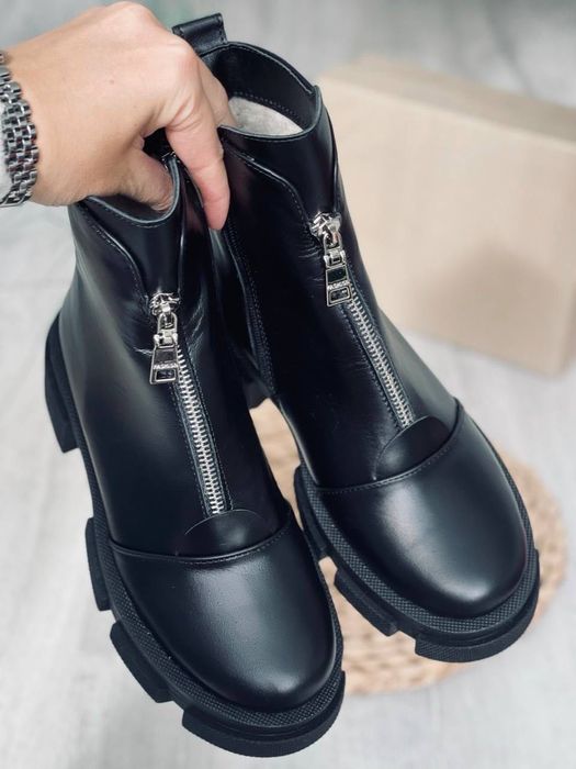Черевики зимові шкіряні чорні. Женские ботинки кожаные зимние