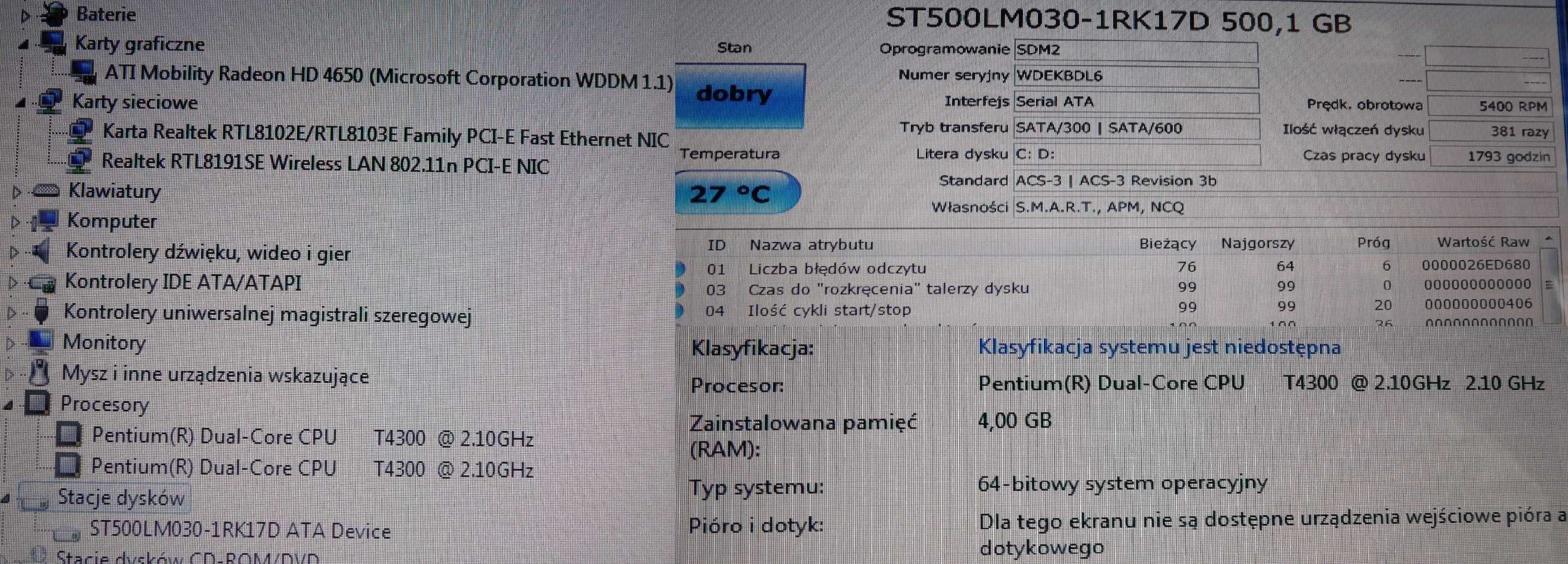 Laptop Toshiba L 505 , I 3 , Ram 4 Gb , HDD 500 Gb