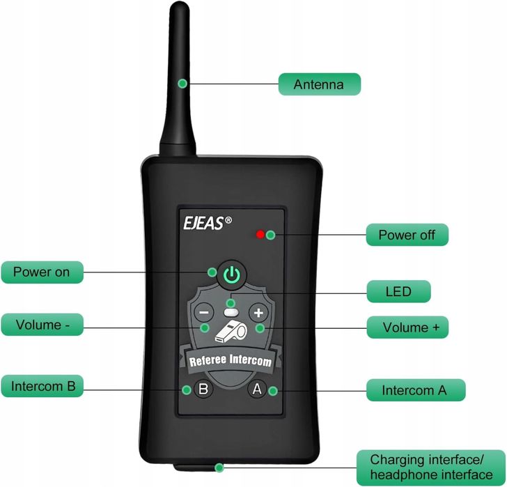 Interkom Bluetooth dla sędziów, bezprzewodowy o zasięgu 1500M 850mAh