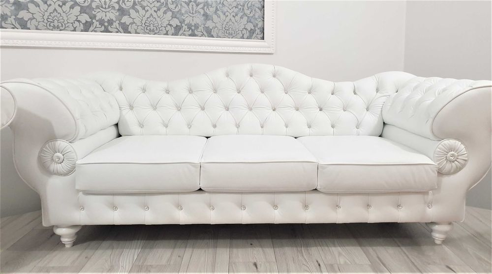 Pikowany zestaw chesterfield 3+2+1 PRESTON Skóra naturalna