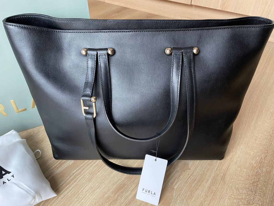 Nowa skórzana torebka shopperka Furla Duetto czarna