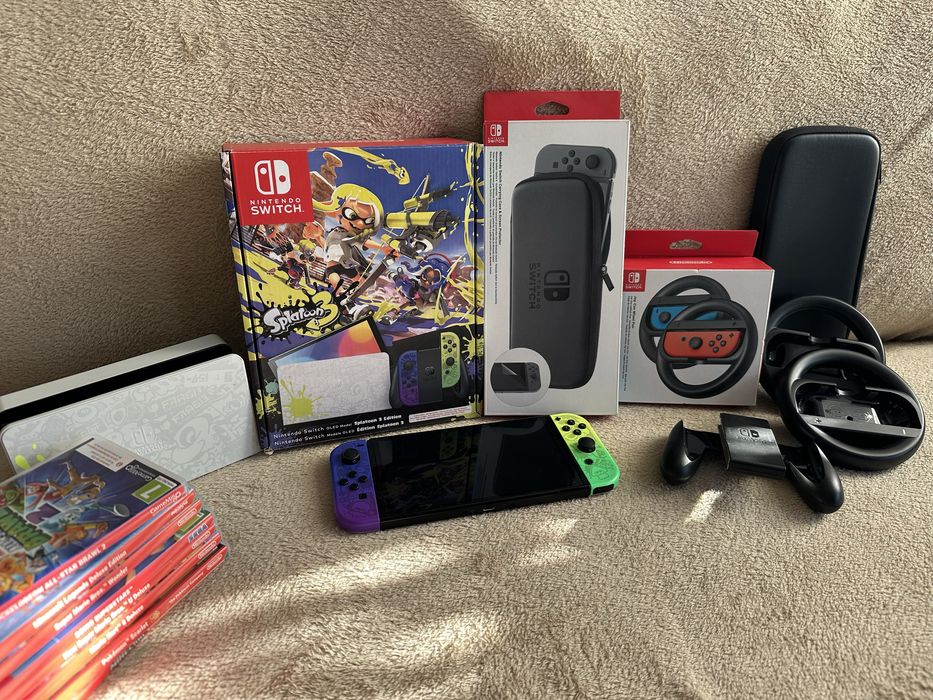 Nintendo Switch OLED Splatoon, duży zestaw! Masa gier-Mario Kart etc.