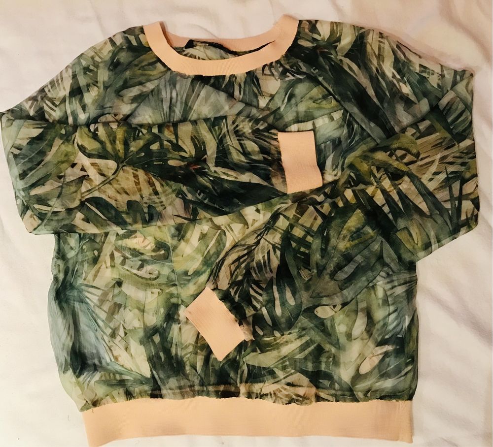 Bluzka Zara hit z organzy  PRINTED ORGANZA TOP przezroczysta modna S