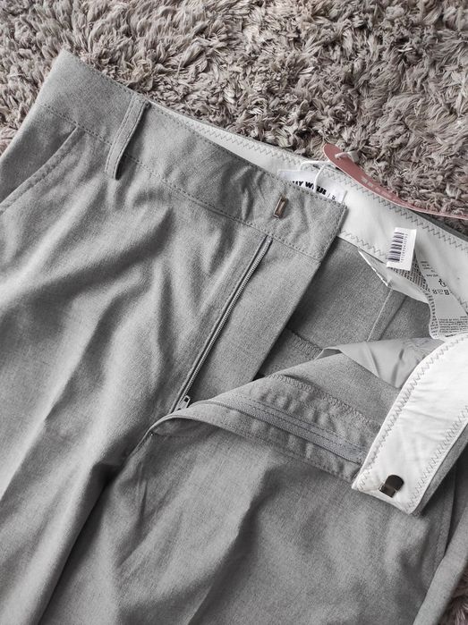 Nowe spodnie materiałowe szare bojówki szerokie wysoki stan cargo 36