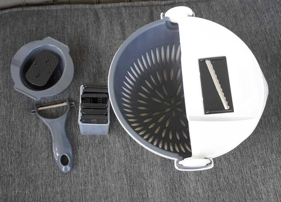 Nowy Durszlak wielofunkcyjny 22cm 8 czesci skrobaczka misa obrotowa