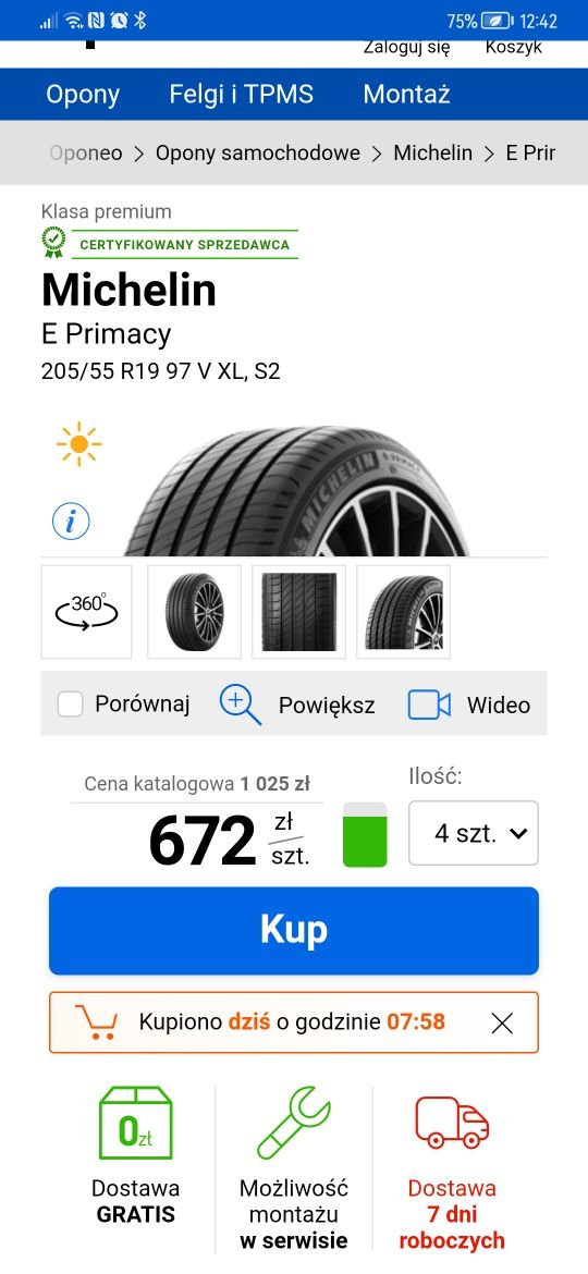 Sprzedam nowe letnie opony Michelin E-Primacy 205/55 R19