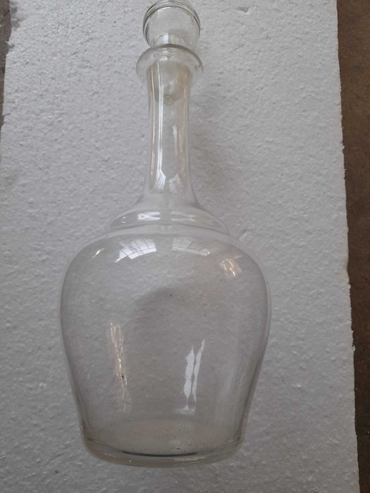 Garrafa Lisa em Vidro + 6 Copos Lapidados ( Muito Antigo )