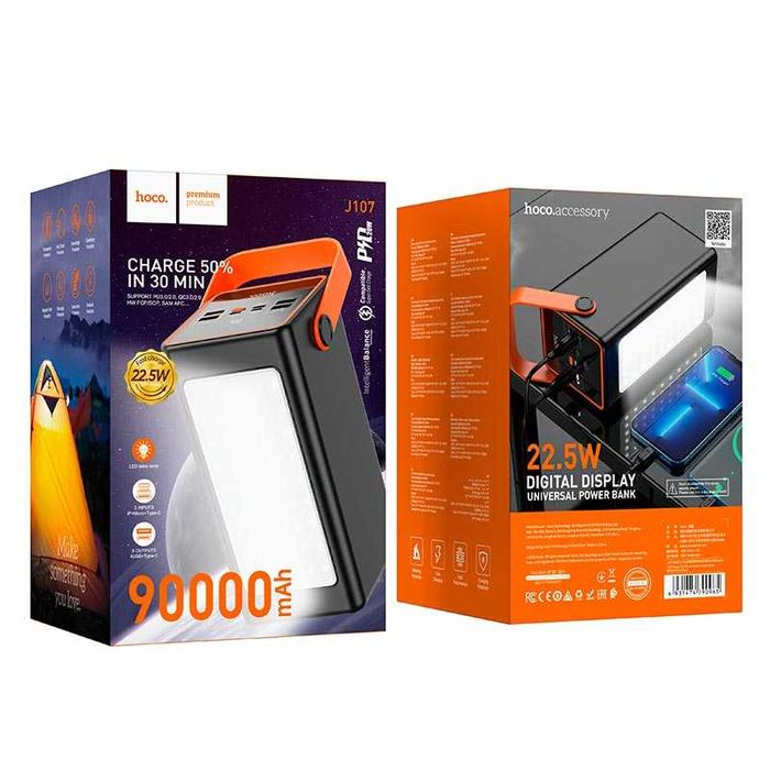 Павербанк Hoco J107 90000mAh 22.5W Type-C/4USB/Lightning з ліхтарем