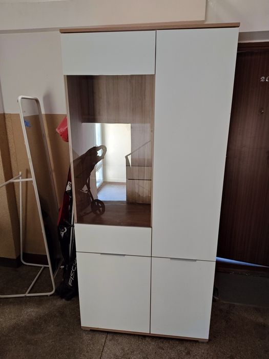 Regał /Witryna Zele 90cm dąb wotan/biały połysk