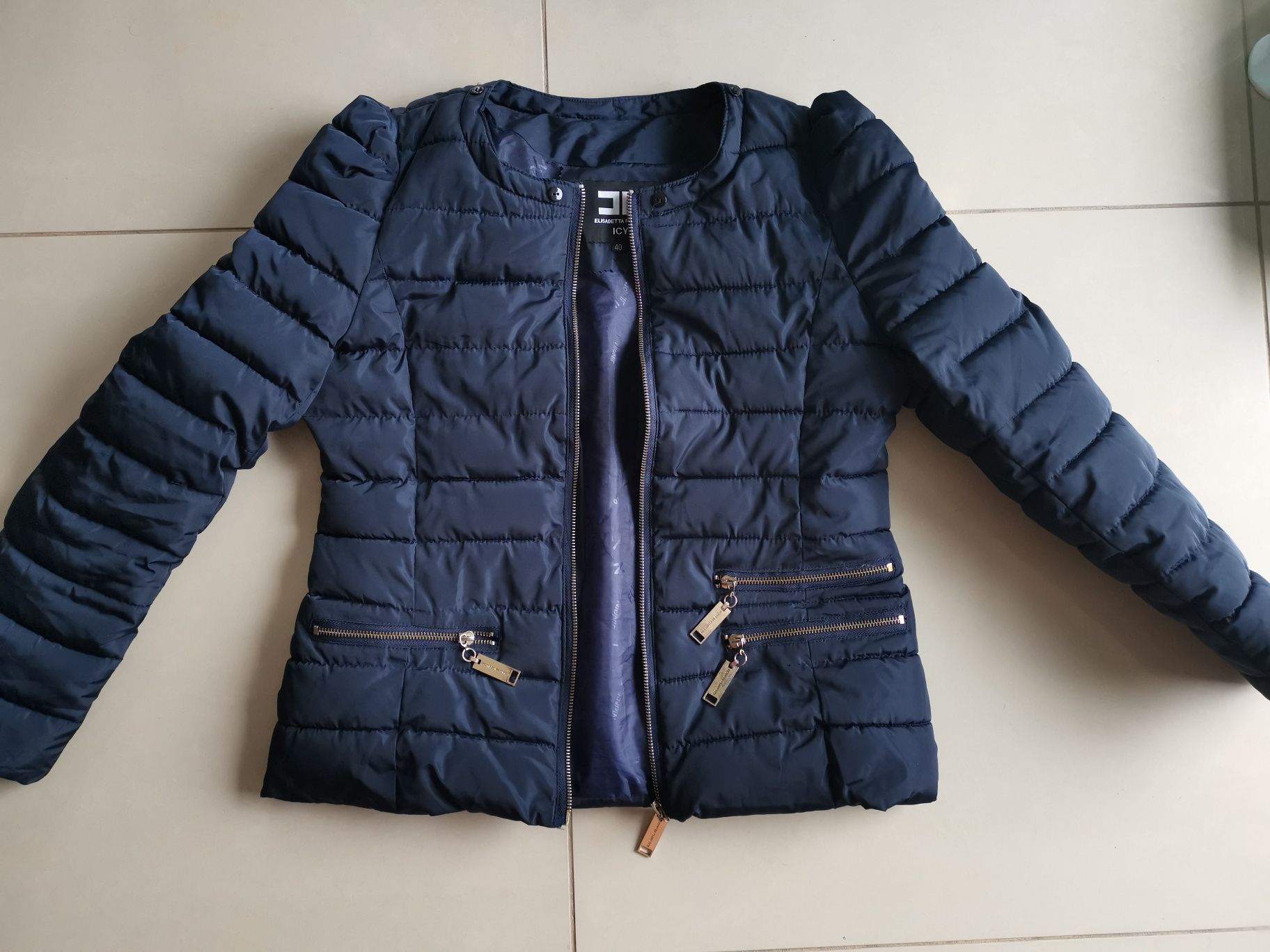 Elisabetta Franchi granatowa kurta puchowa 40 L