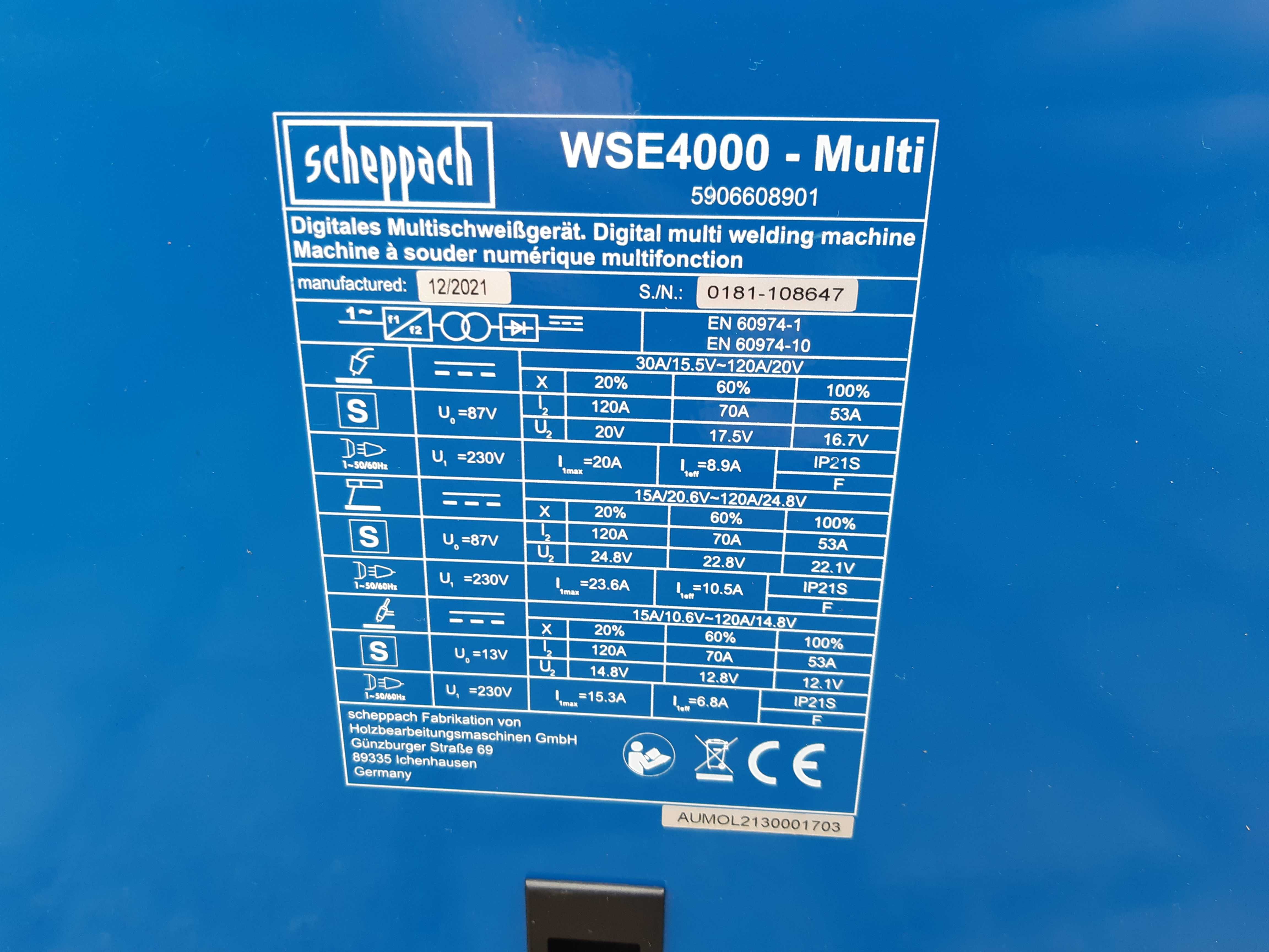 4w1 Migomat Bez Gazowy Spawarka TIG Scheppach WSE 4000 MULTI
