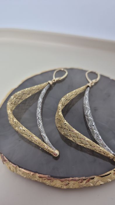 Nowe złote kolczyki wiszące białe żółte złoto siatka elastyczne p 585