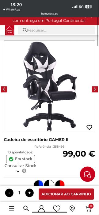 Cadeira gamer preta e branca
