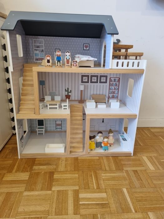 Drewniany domek dla lalek mamabrum z akcesoriami Rodzinka Leaf zestaw