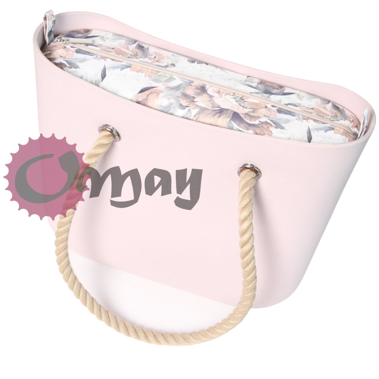 Beżowy organizer do OBAG MINI kwiaty brąz hummus 2kieszenie wkład OMAY