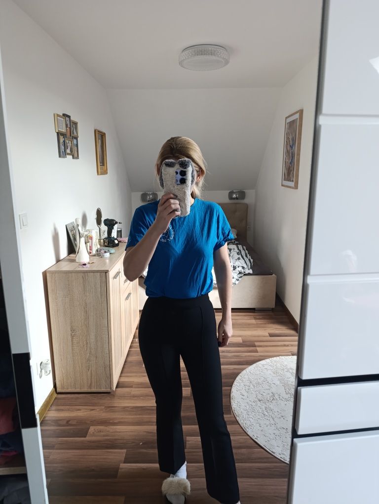 Spodnie cygaretki wysoki stan czarne eleganckie poszerzane nogawki XS