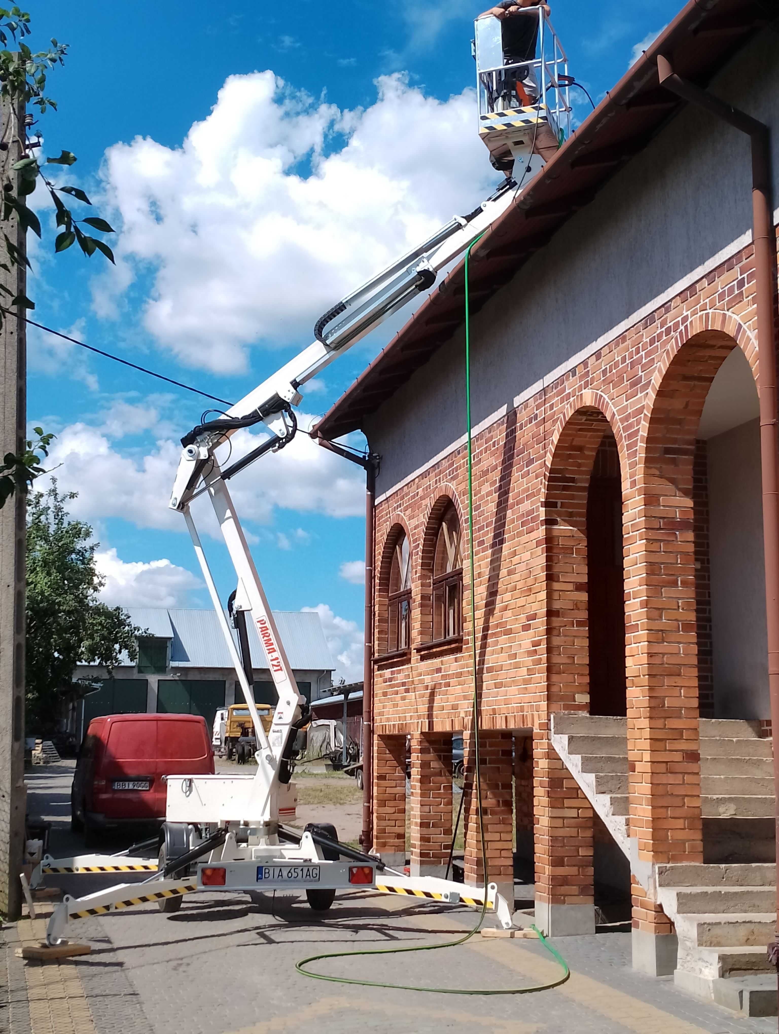 Podnośnik koszowy zwyżka na przyczepie wynajem usługa