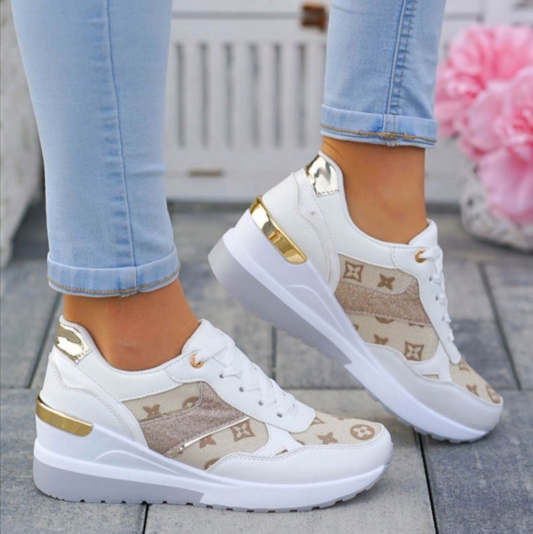 36 37 38 sneakersy 39 40 41 adidasy na niskiej koturnie z printem LV