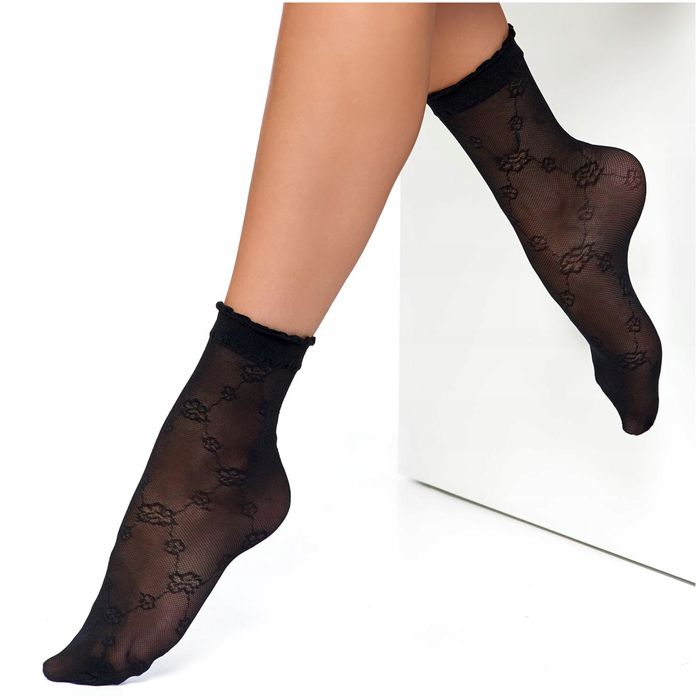 Damskie Skarpetki Rajstopowe Coco Skarpety  Kwiaty Czarne 1 Para Moraj