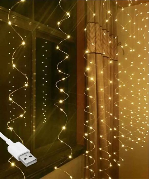Гирлянда 3м на 3м 300 Led + пульт Штора Роса на проволке Оптом Дроп