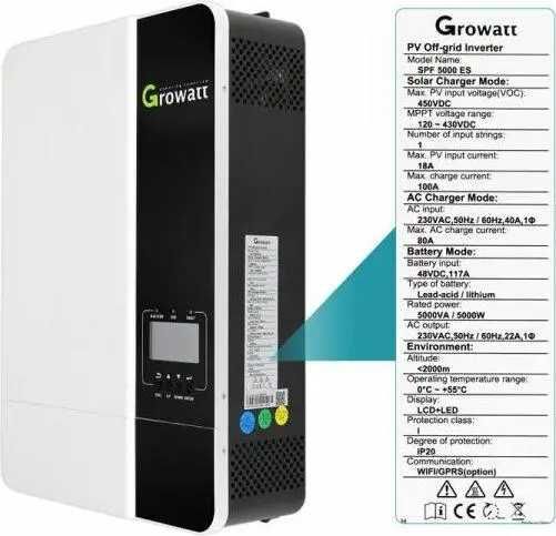 Гибридный инвертор GROWATT SPF 5000 ES, 48 В, 5000 Вт c Wi-Fi