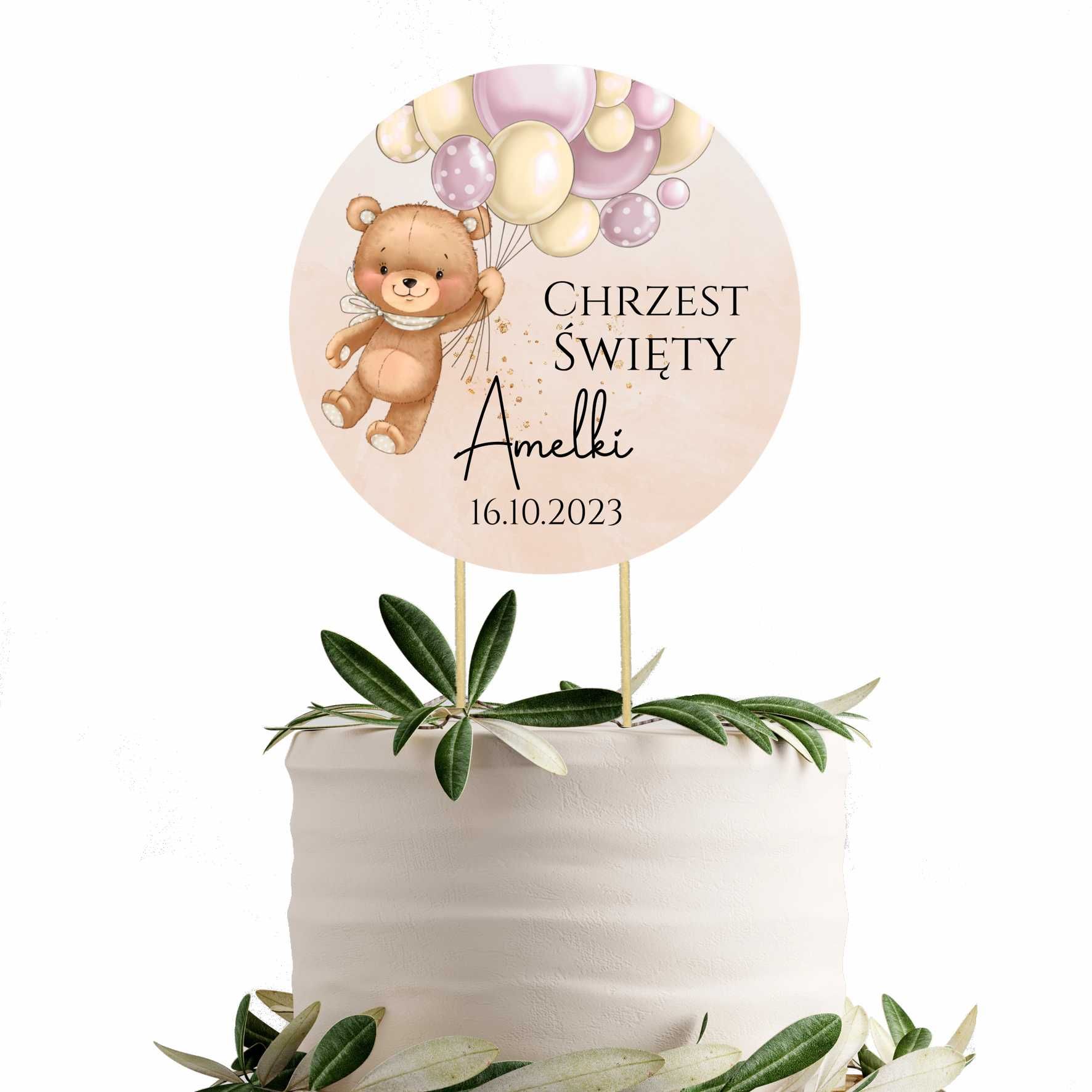 TOPPER na tort, topper CHRZEST ŚWIĘTY + imię + data