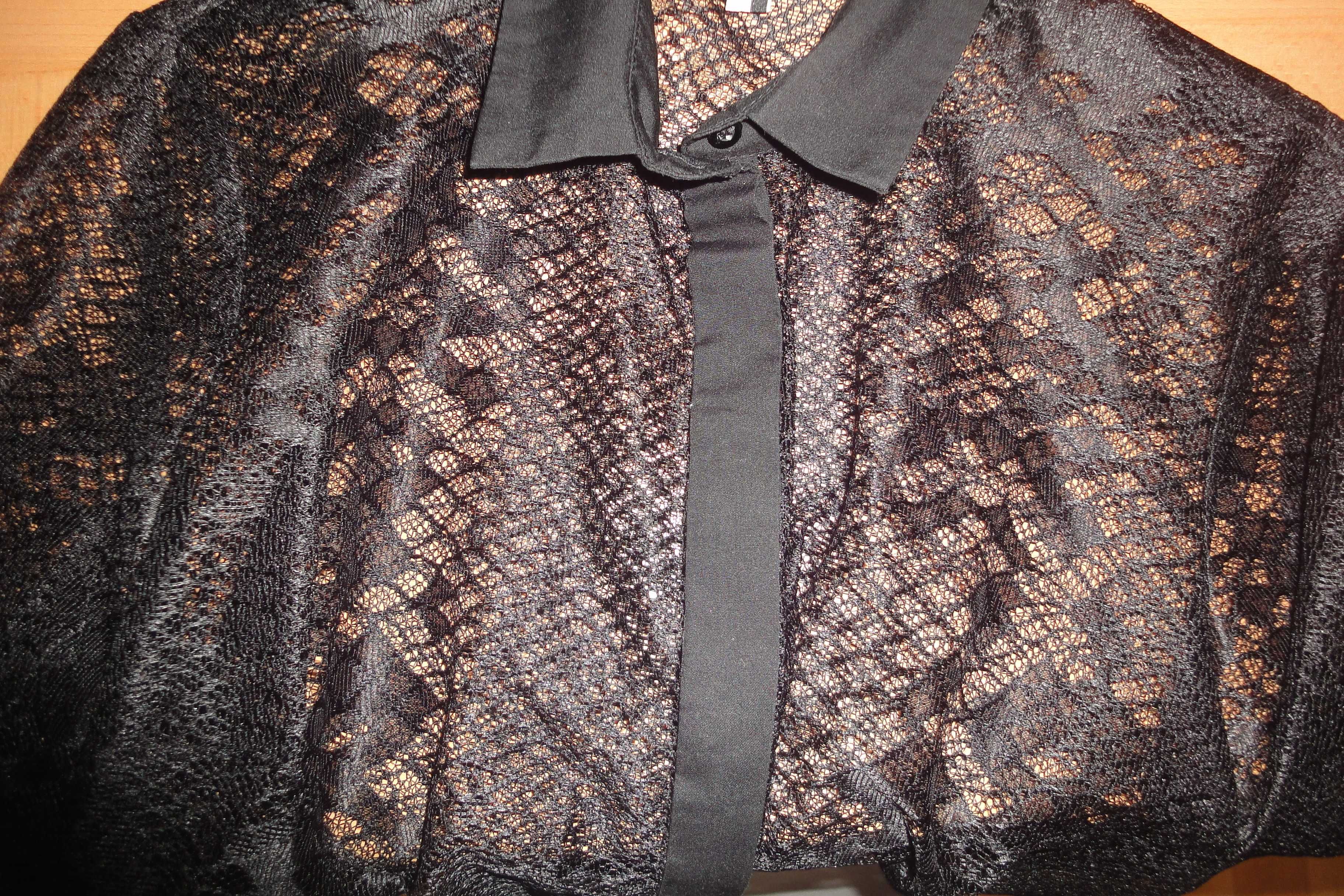 Koszula czarna z siatki przezroczysta koronkowa S bluzka