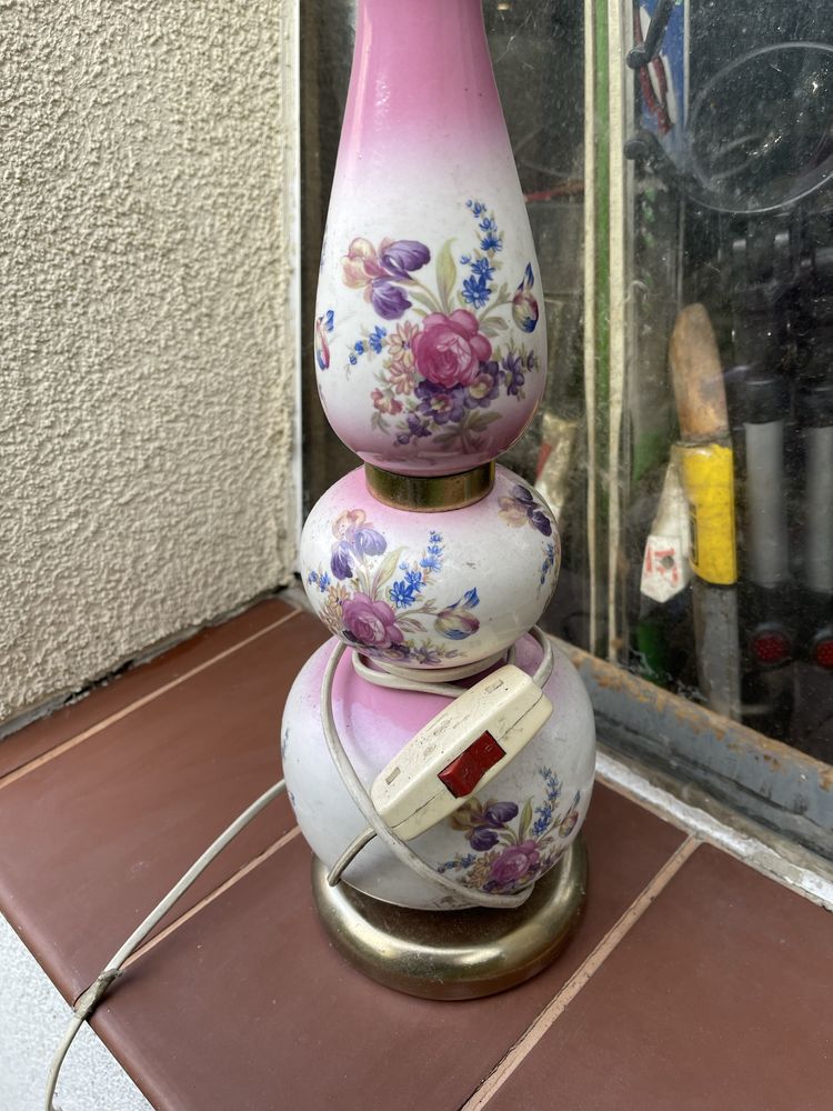 Vintage stara lampa stojąca ceramiczna malowana w kwiatki
