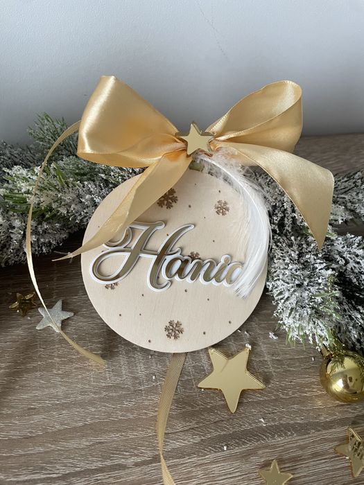 Bombka z imieniem lustrzane z piórem 3D