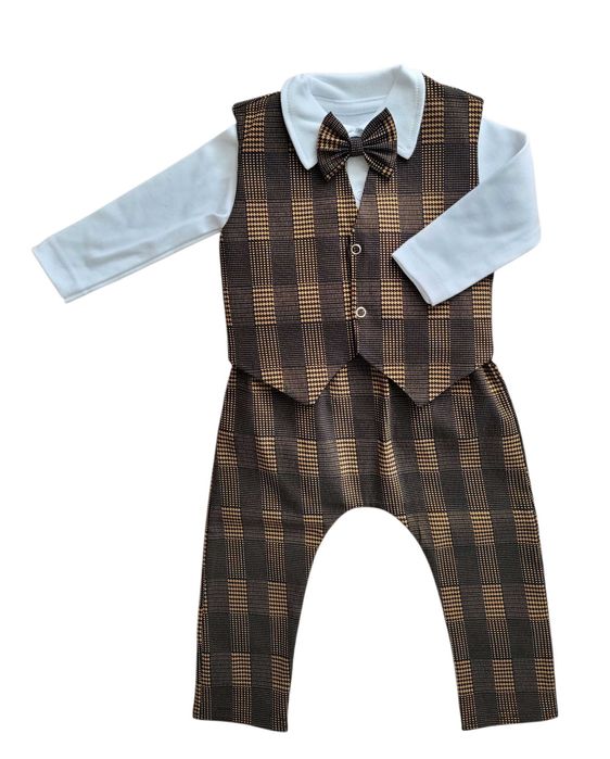 Garniturek dla dziecka na chrzest roczek urodziny kamizelka BRĄZ 92