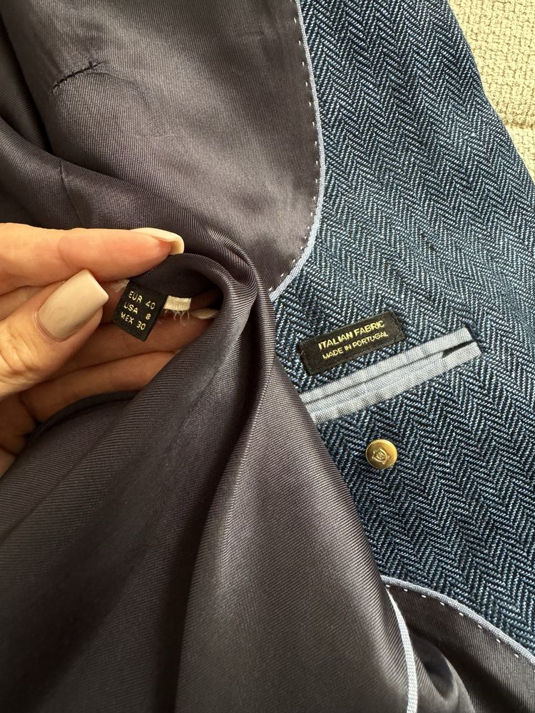 Granatowa marynarka żakiet Massimo Dutti len S M 36 38