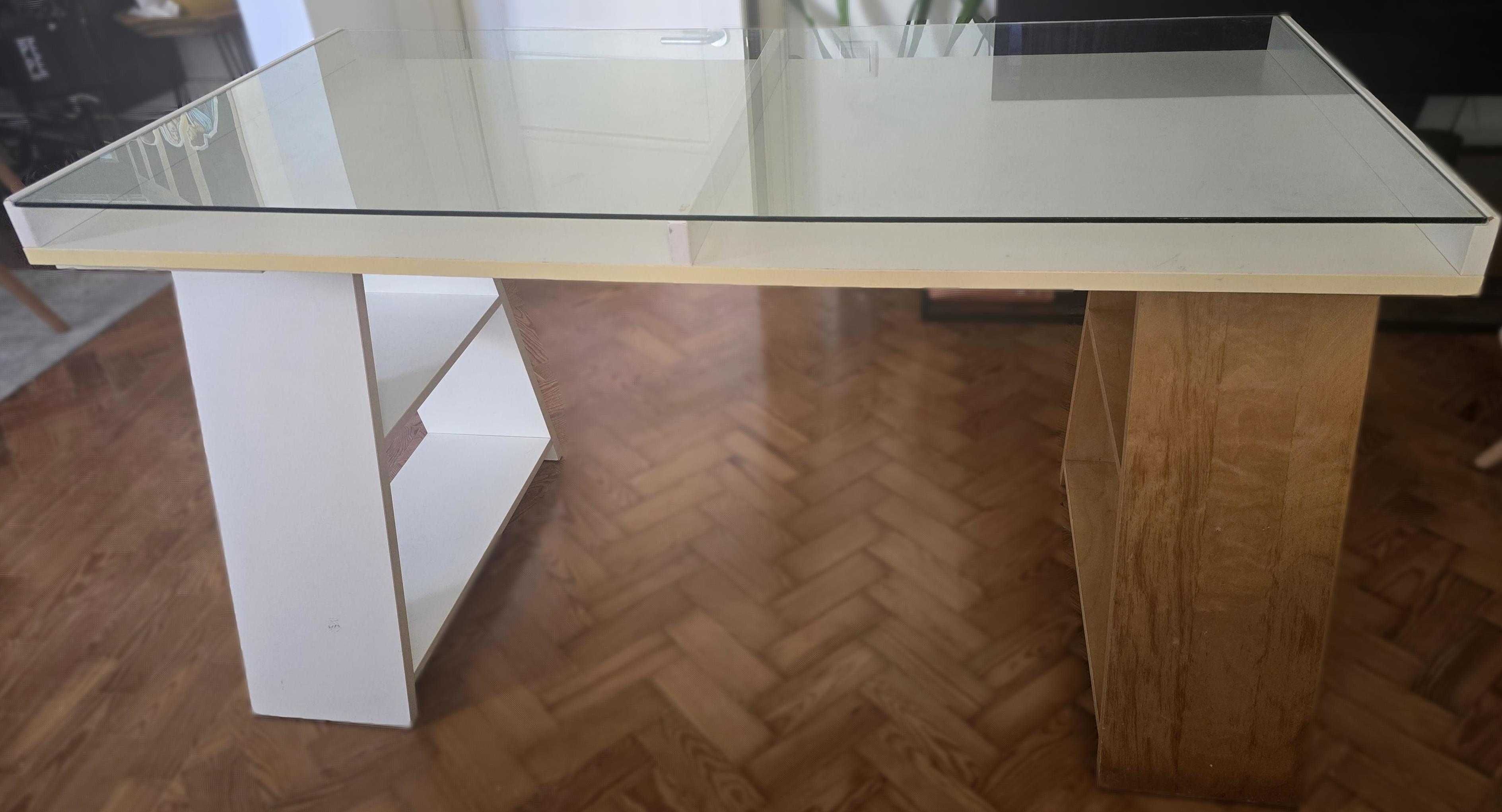 Mesa escritório/quarto em madeira com tampo de vidro IKEA 140x70