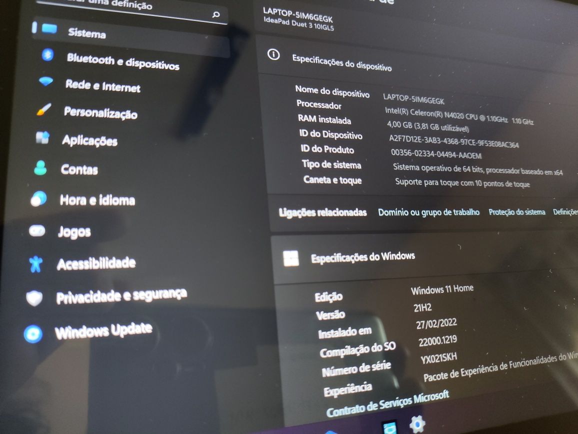 Lenovo ideapad Duet 3 como novo teclado destacável Windows 11