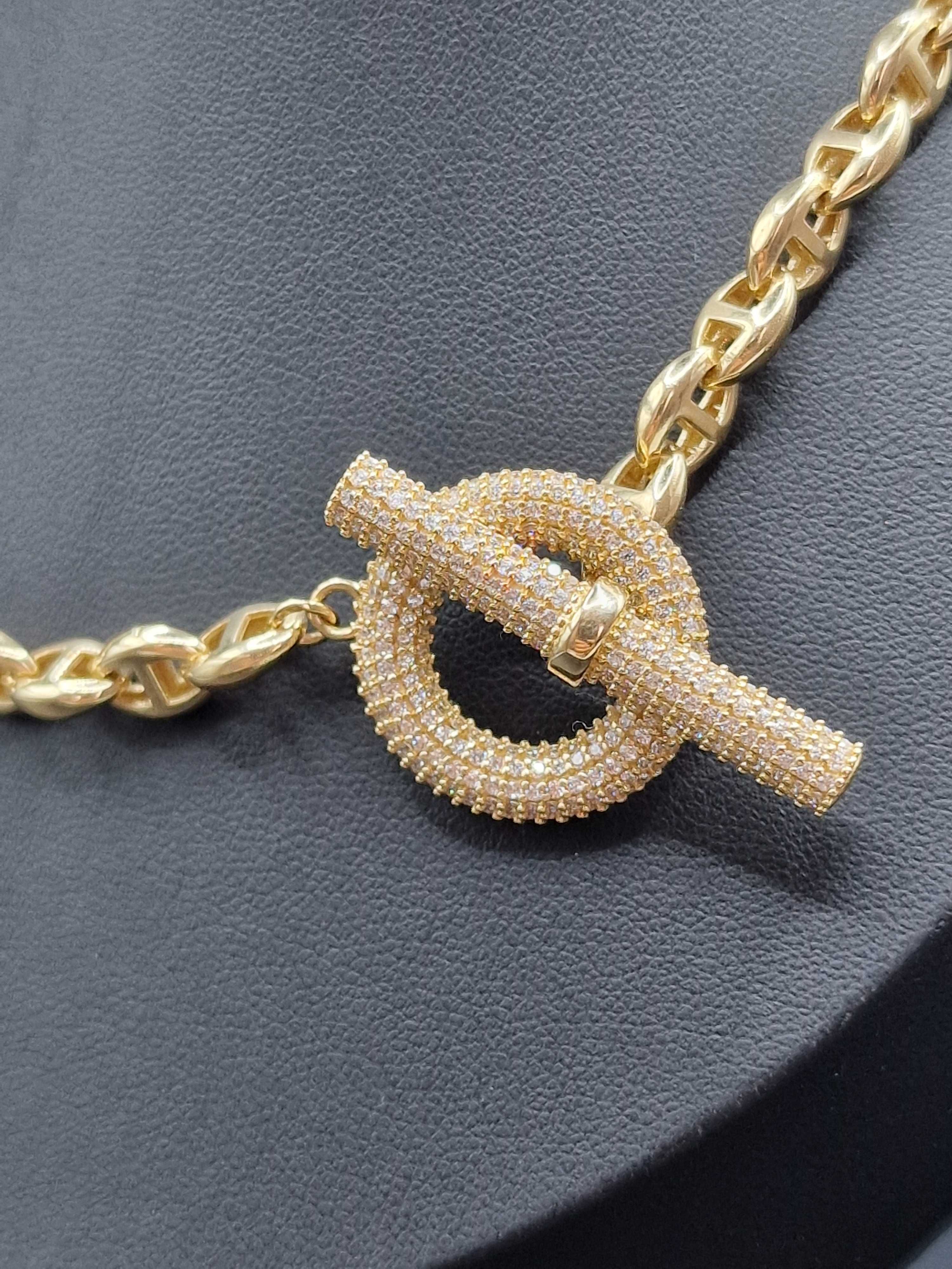 Nowy złoty łańcuszek, próba 585, gruby łańcuch, 6mm, cyrkonie