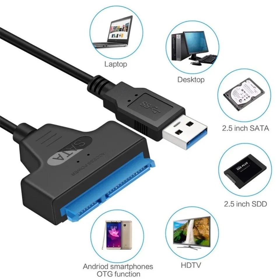 Кабель USB 3.0 на Sata 3 для внешнего SSD/HDD 2.5"